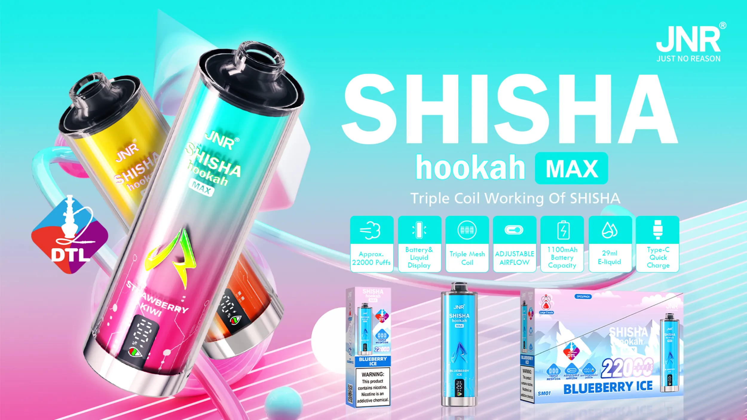 JNR Shisha Hookah Max 22000 Z&uuml;ge E-Shisha DTL Triple Mesh Coil kaufen